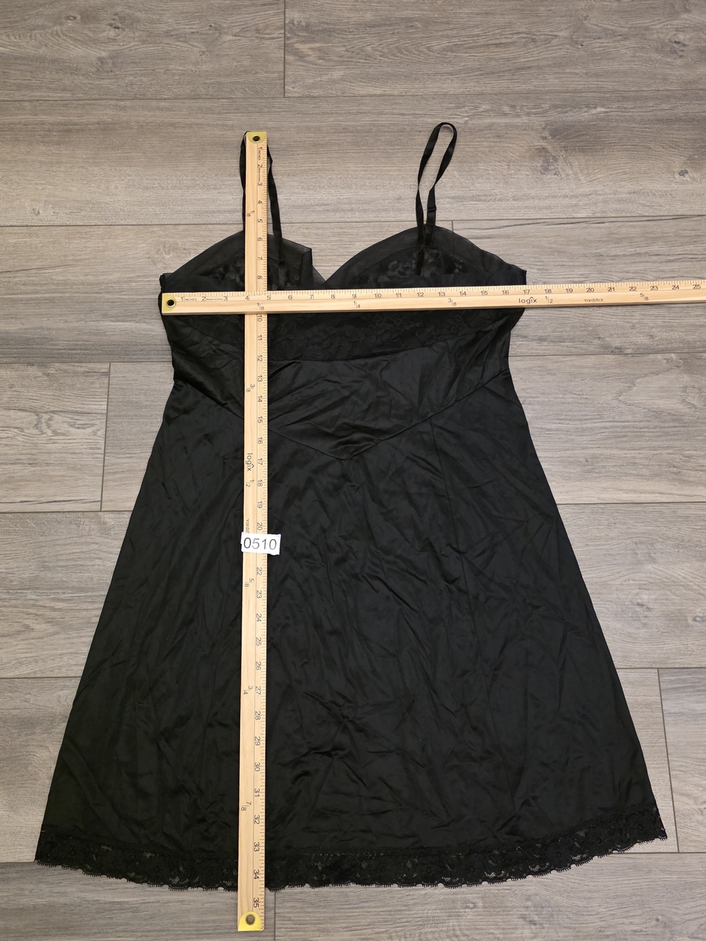Vintage Van Raalte Black Nylon Slip Dress - Lace Bodice Lingerie Sz Short 38 - Picture 9 of 9